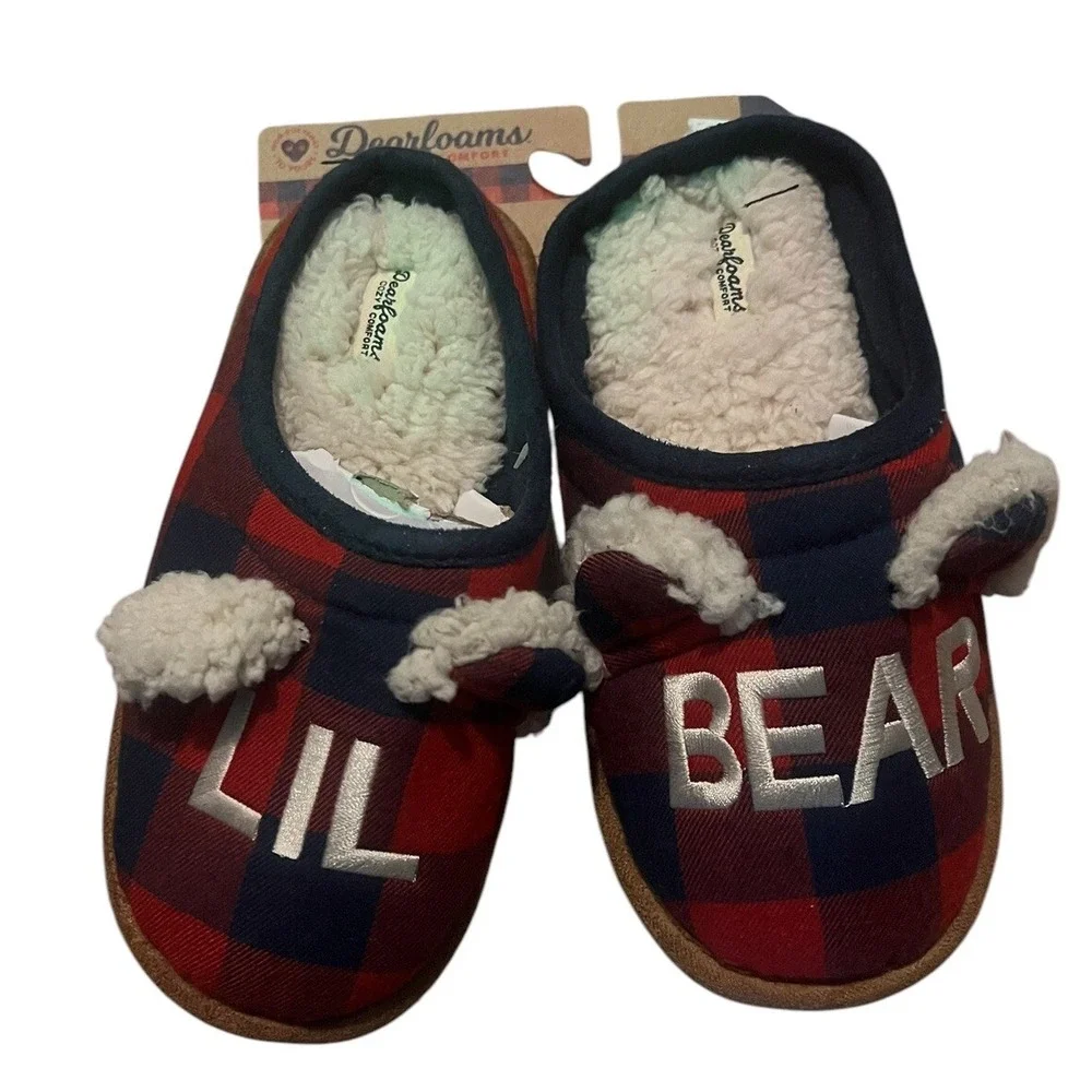 Dear Foams Lil bear plaid slippers kid's size 2/3 New With Tags